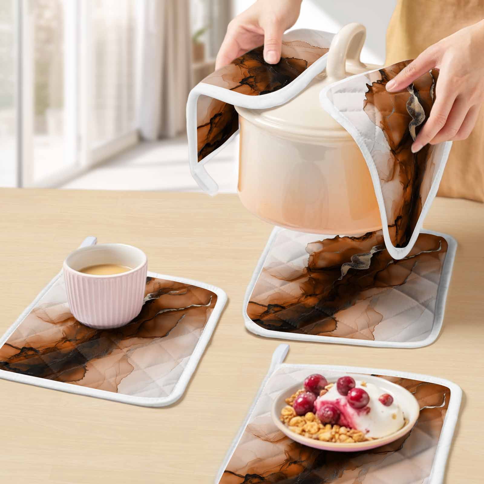 Blue Marble Pot Holders for Kitchen Heatproof Potholder, 2 Pack Modern Ombre Abstract Ink Painting Art Hot Pads Multipurpose Oven Pads Cloth Potholders Trivet for Cooking and Baking