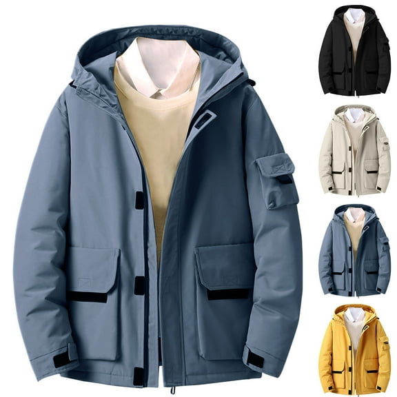 Hinvhai Men's Duck Down Parka Jacket Hooded Casual Mid Length Warm Windbreaker Quilted Padded Coats with Pockets Yellow 8(XL)