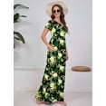 thumbnail image 2 of Chiclily Women's Maxi Dresses Short Sleeve Long Casual Dresses Loose Plain with Pockets, Black Yellow Lily S, 2 of 7