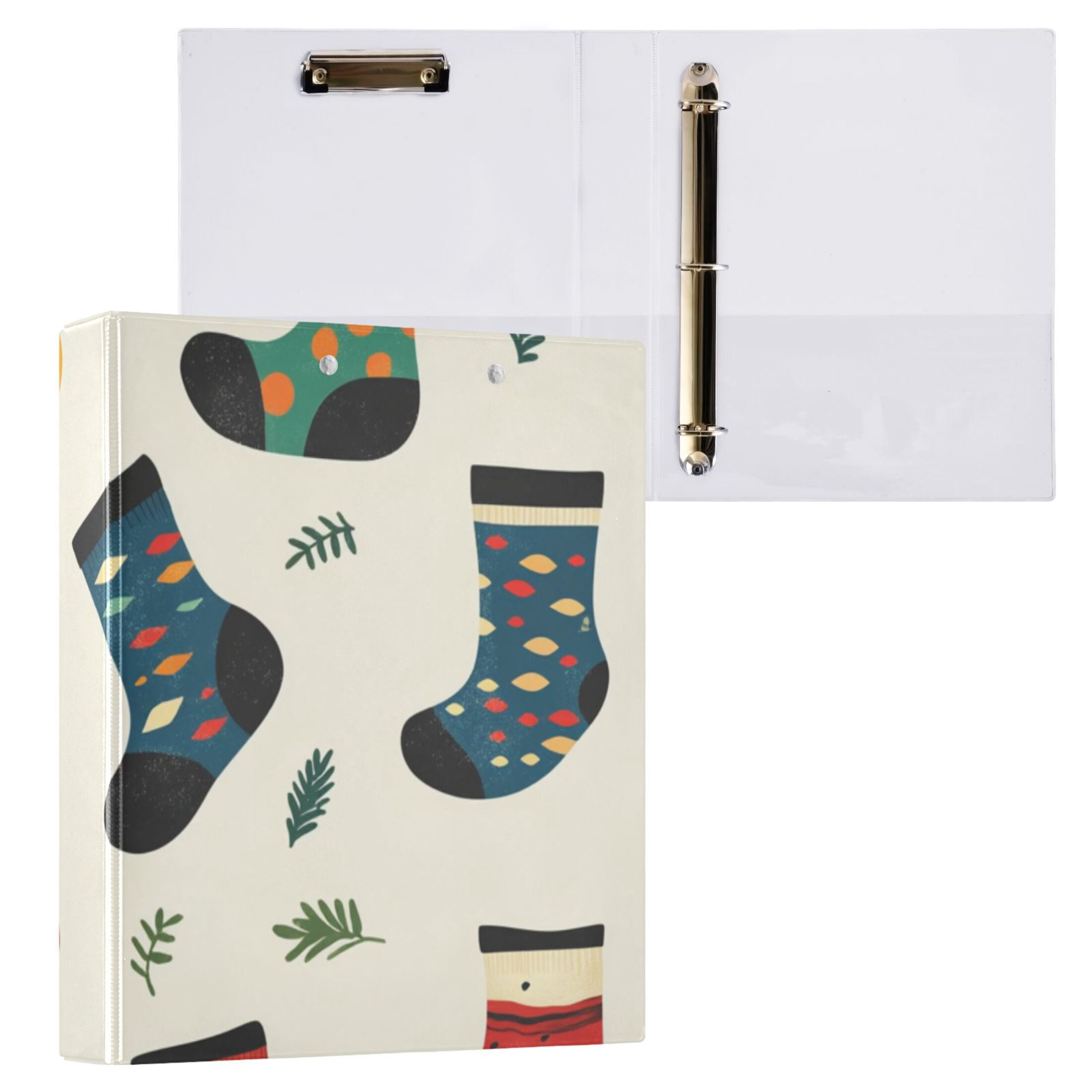 Socks Colorful 3 Ring Binders 1.5 inch Hardcover File Folders with Interior Pockets A4 Size Organizer for School Office Hospital