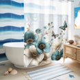 thumbnail image 5 of No Hook Shower Curtain, Teal Tulip Butterfly Shower Curtains for Bathroom with See Through Top Window, Beige Turquoise Floral Blue Coastal Waterproof & Washable Bath Curtain 60"x72", 5 of 9