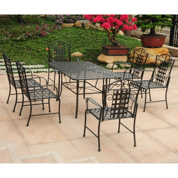 Mandalay Wrought Iron Rectangular Dining Set (Set of 7) - Antique Black
