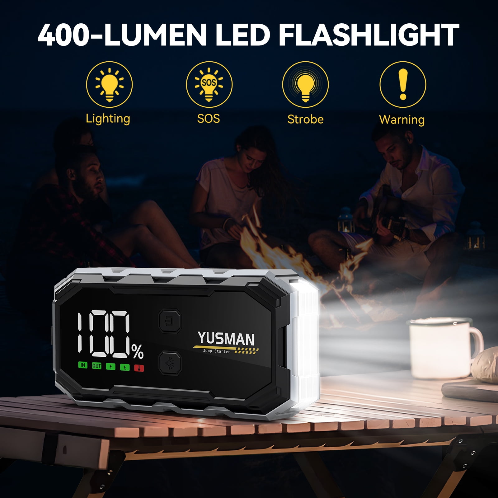 YUSMAN Car Jump Starter, 4000A 12V Jump Battery Pack (8.0 Gas/6.0L Diesel), Portable Jump Starter with Display, Smart Jumper Cables, Quick Charge 3.0, LED Light Emergency