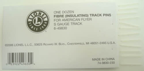 MAKE OFFERS!!! LIONEL 49830  INSULATING S GAUGE TRACK PINS 12 IN PACK 