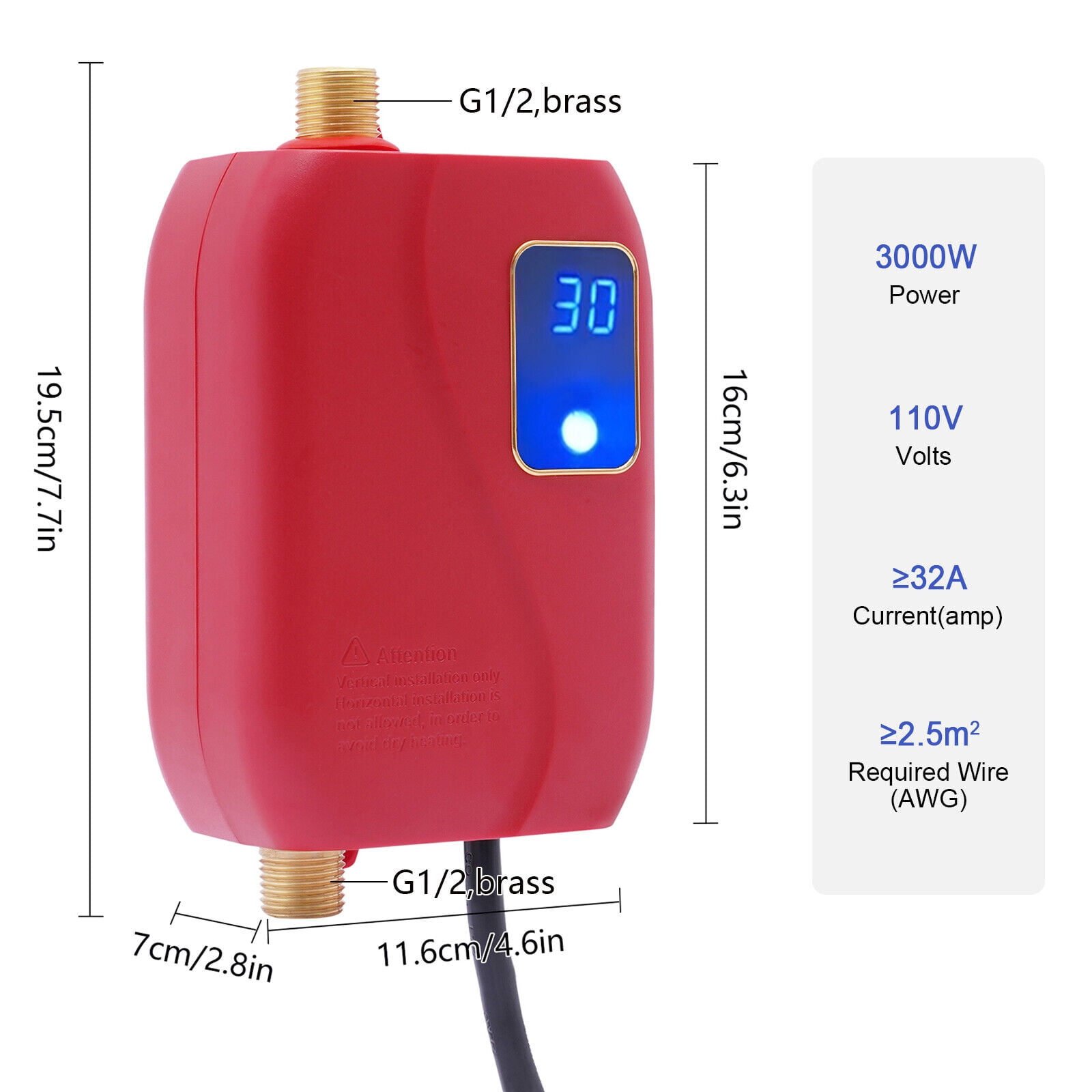 DENEST Tankless Water Heater, 3KW 110V, 35-45℃ Waterproof Outdoor Portable