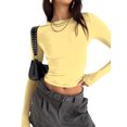 thumbnail image 2 of Women's Slim Fit Crop Tops Casual Solid Color Crew Neck Long Sleeve Tight Tee Shirt Basic Streetwear, 2 of 5