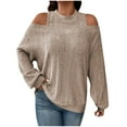 thumbnail image 2 of AXXD Basic Tee Shirts Womens Summer 2024 Loose Trendy Off Shoulder Round Neck Pullover Long Sleeve Comfortable Shirt, 2 of 8