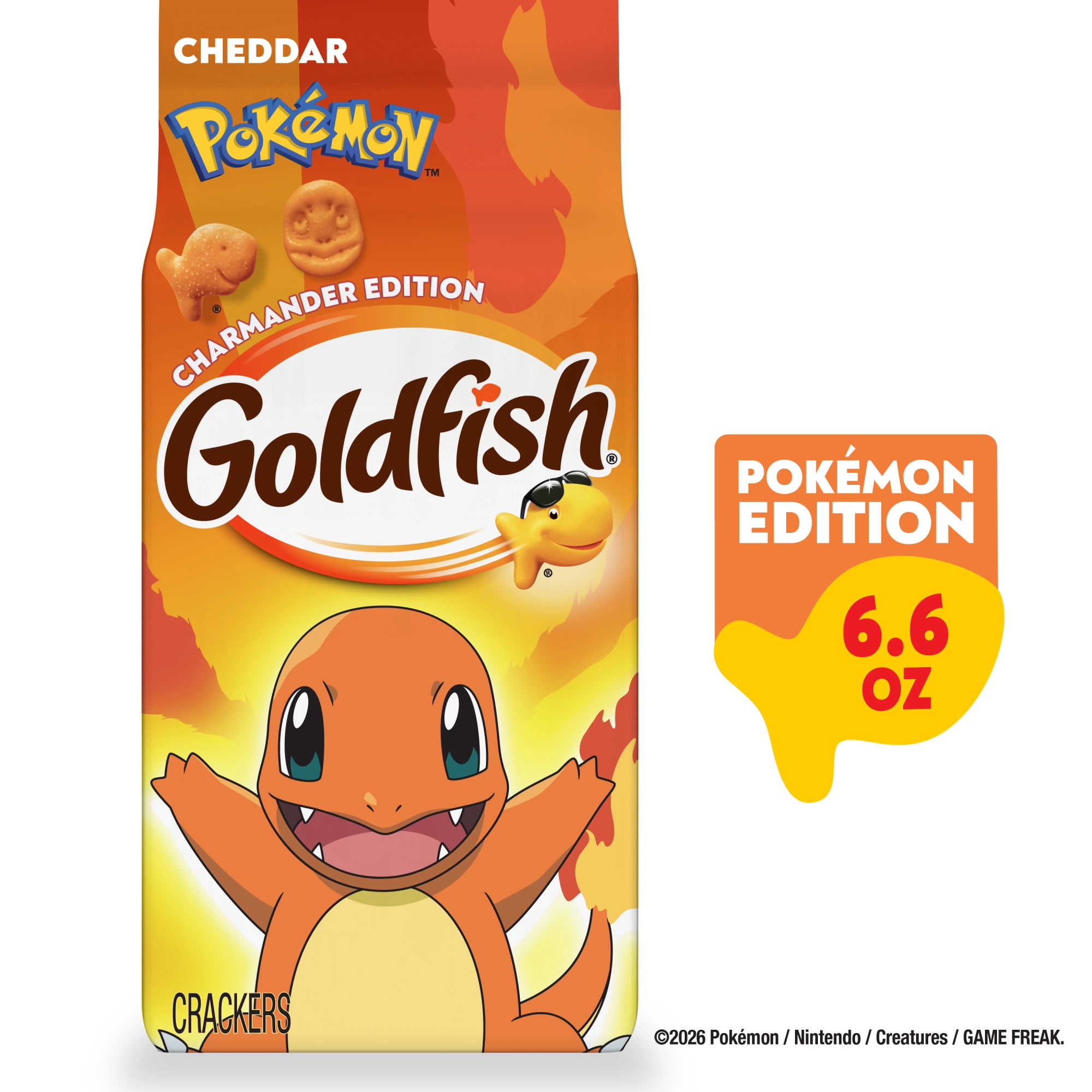 Goldfish Pokémon Charmander Edition Cheddar Cheese Baked Snack Crackers, 6.6 oz Bag