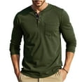 thumbnail image 2 of Domuza Men's Henley Long Sleeve Shirts Cotton 3-Button Stylish Casual T-Shirt Fall Solid Color Soft Comfy Regular Fit Basic Tee Army Green XL, 2 of 5