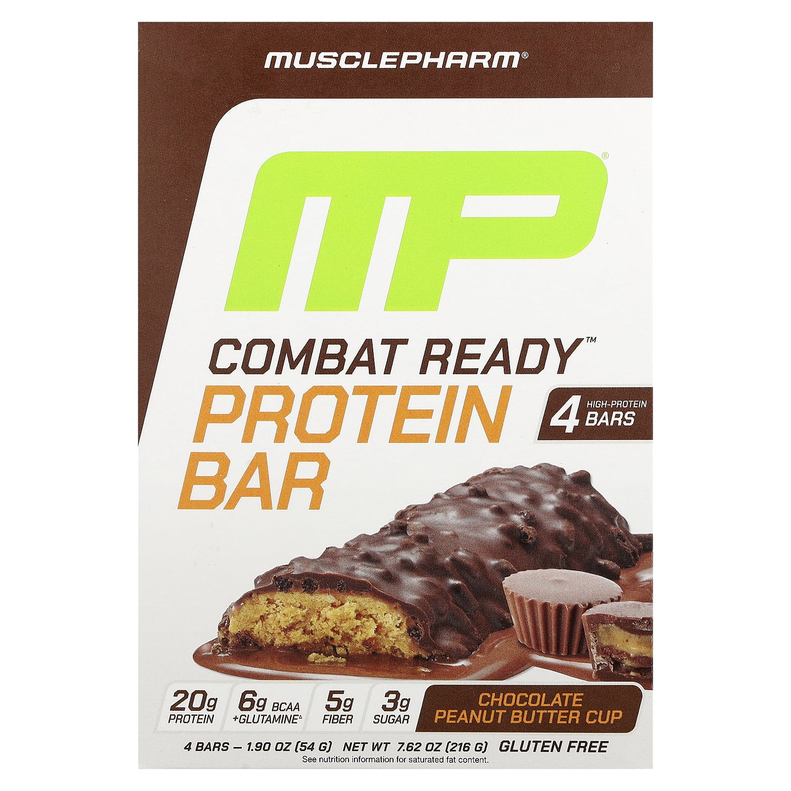 MusclePharm Combat Ready™ Protein Bar, Chocolate Peanut Butter Cup, 4 Bars, 1.9 oz (54 g) Each