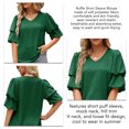 thumbnail image 3 of Blusa de manga corta con volantes para mujer, cuello en V, manga abombada, blusa lisa, Tops holgados para citas en el trabajo, 3 of 6