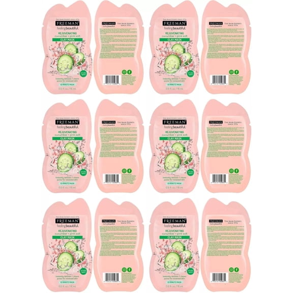 Freeman Feeling Beautiful Rejuvenating Clay Mask, Cucumber and Pink Salt, 0.5 fl oz Pack of 6