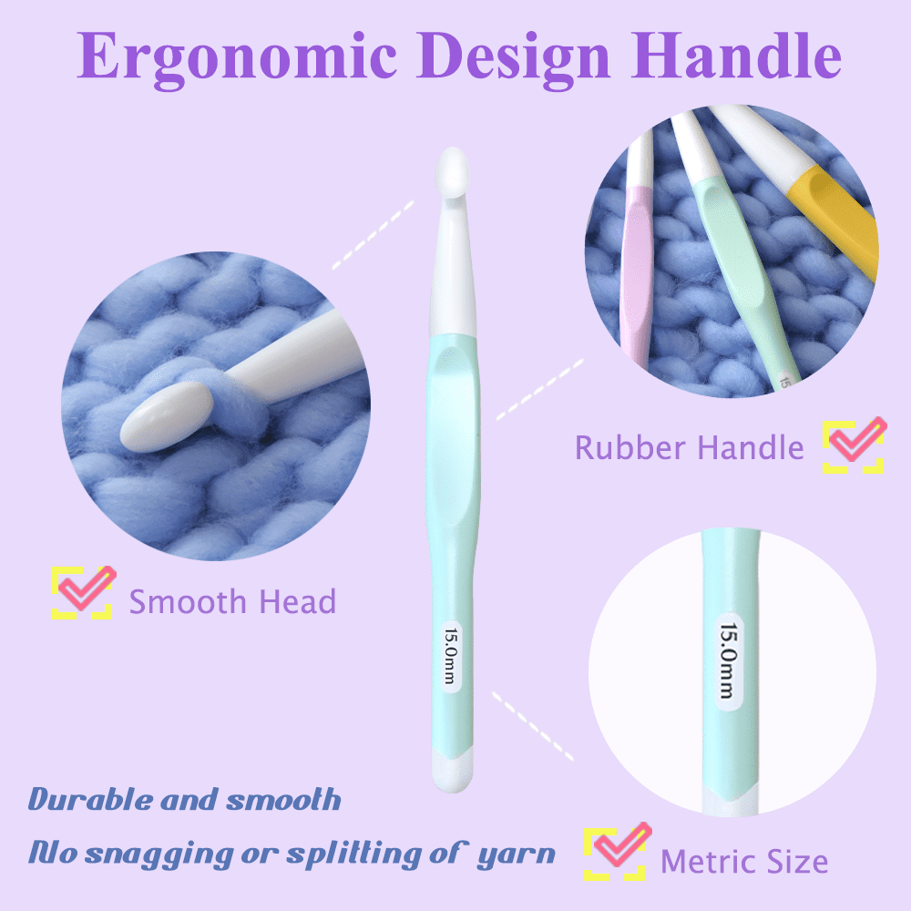 Large Crochet Hooks 8.0mm 10.0mm 12.0mm 15.0mm 20.0mm,Big Crochet Hooks,Yarn Needles with Ergonomic Handle