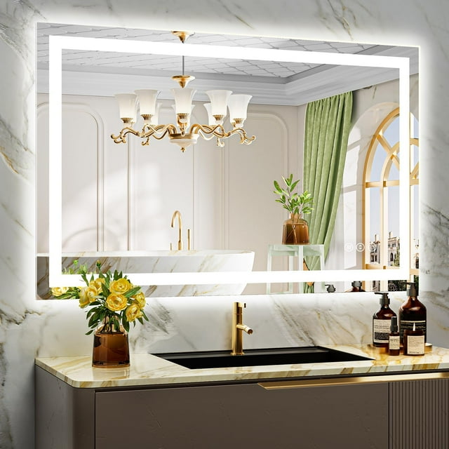 YEELAIT 48x30 Inch LED Bathroom Mirror with Lights Front and Backlit Lighted Vanity Mirror for Bathroom Wall with 3 Colors Dimmable Anti-Fog Memory Shatter-Proof IP54 Waterproof Horizontal/Vertical