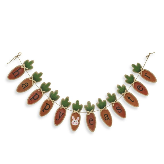 Gerson 43 in L Burlap Happy Easter Hanging Garland with Carrot and Bunny Design