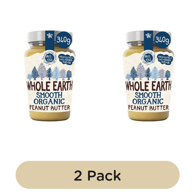 Whole Earth Organic Smooth Peanut Butter 340g, British Import (Pack of 2)