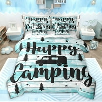 Feelyou Cyan Rustic Cabin Bedding Comforter Set 7pcs for Kids, Abventure Explorer King Bedding Sets, Happy Camping Theme Bed Sheets, Super Cozy Room Decor