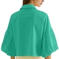 thumbnail image 7 of Staron Women's Spring Summer Casual Shirt Short Sleeve Button Up Collar Blouse Top Fashion Basic Comfy Relaxed Loose Fit with Pockets, Green L, 7 of 7