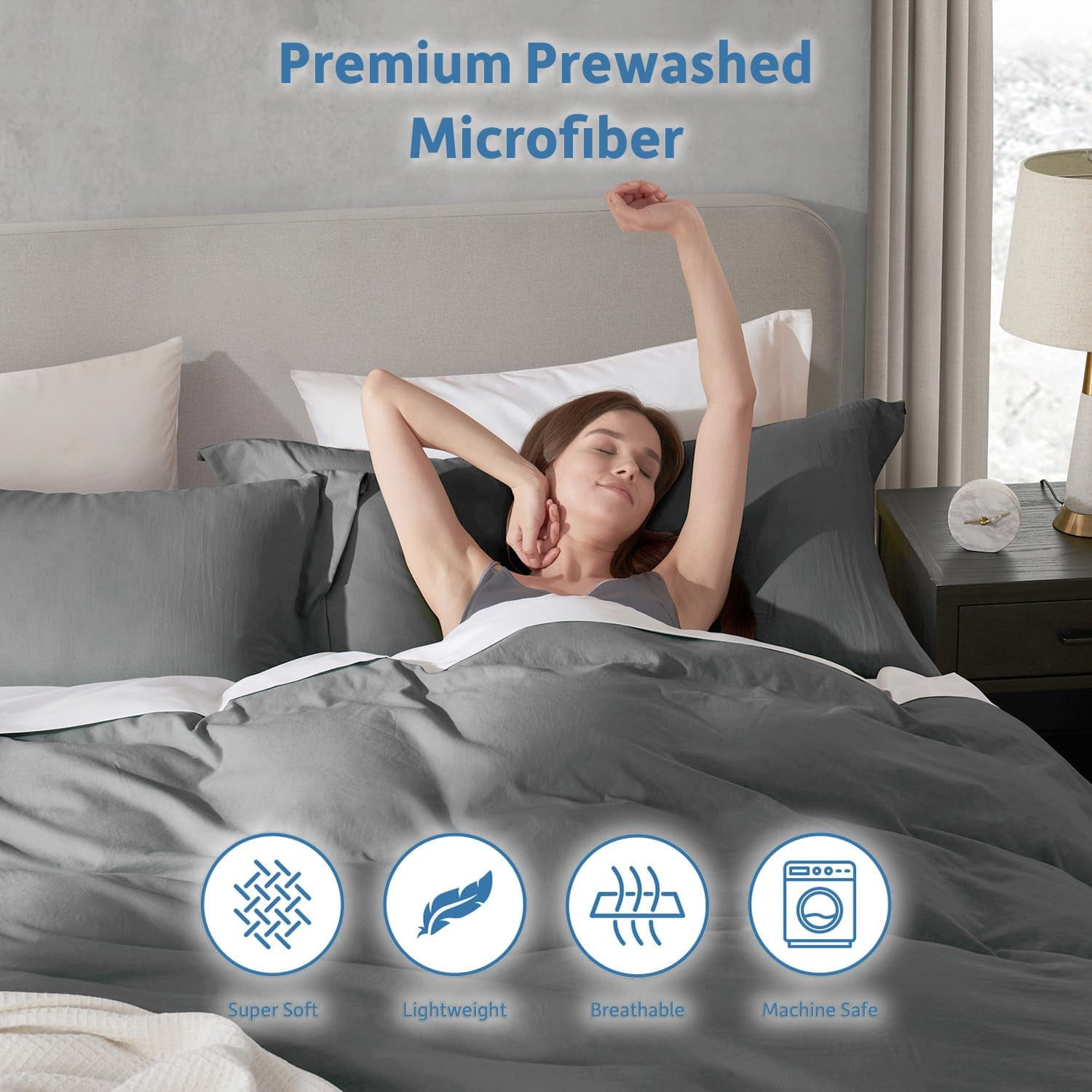 LammaLoe Duvet Cover Ful Size, Soft Prewashed 3-Piece Duvet Cover Bedding Set with Pillow Shams, Grey