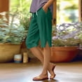 thumbnail image 3 of Women's Casual Bermuda Shorts Knee Length Summer Beach Shorts with Pockets Side Button Slit Lightweight Straight Leg Shorts, 3 of 7