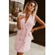thumbnail image 2 of ABPHQTO Vestido de mujer de tweed con doble botonadura y borde deshilachado rosa, 2 of 5
