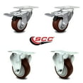 thumbnail image 2 of 3.5 Inch Maroon Polyurethane Swivel Top Plate Caster Set 2 Lock Brake 2 Rigid, 2 of 2