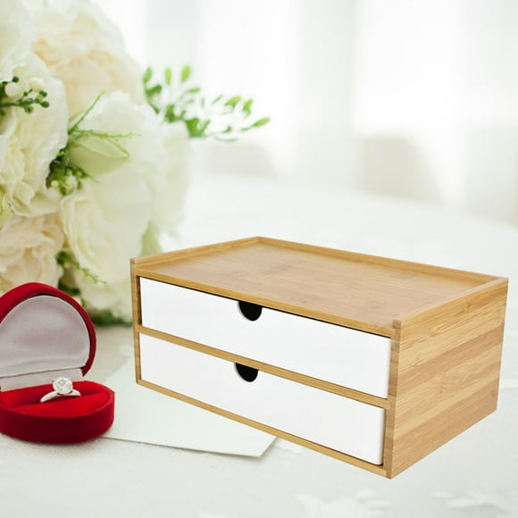 Caja de almacenamiento de escritorio perfecl de bambú con cajones