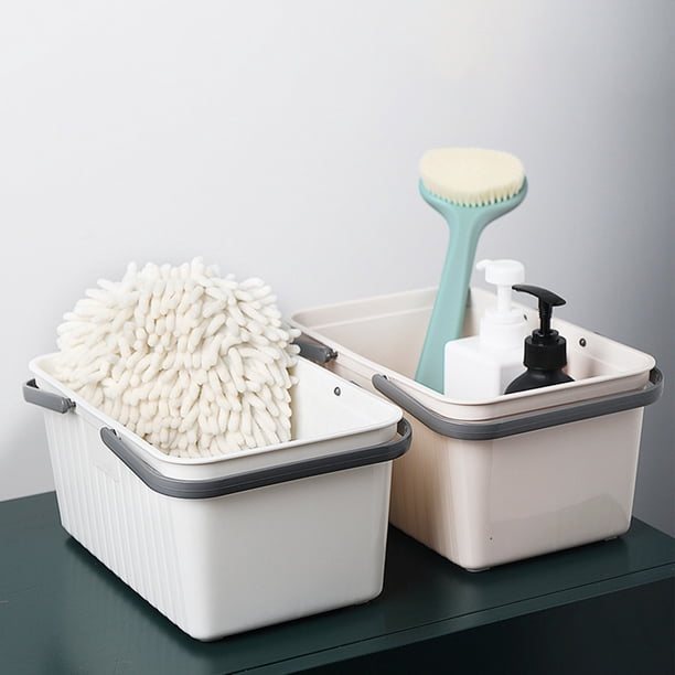 Cesta portátil de plástico para artículos de aseo con orificios de desagüe • Organizador blanco para almacenamiento en el baño • Soporte para baño de 11,22x7,08x5,31 pulgadas