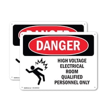 (2 Pack) High Voltage Electrical Room OSHA Danger Sign 14 Inch X 10 Inch Indoor / Outdoor Rust-Free Aluminum Metal Signs for Workplace, Workshop, and Construction Site, Made in the USA