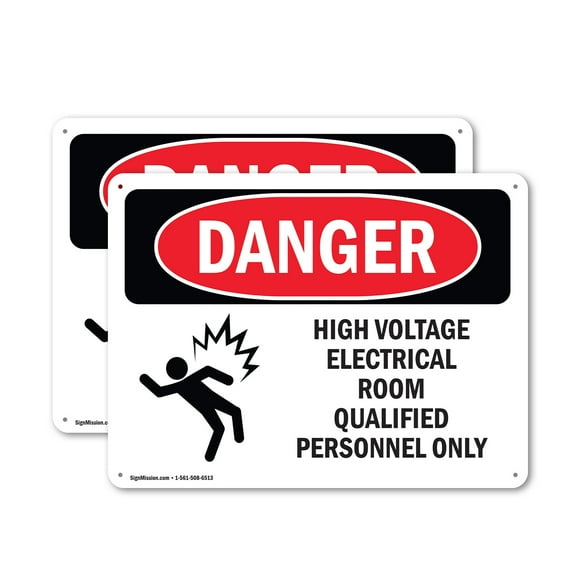 (2 Pack) High Voltage Electrical Room OSHA Danger Sign 24 Inch X 18 Inch Plastic Sign, Weather Resistant, UV Protected for Workplace, Business, and Construction Site, Made in the USA