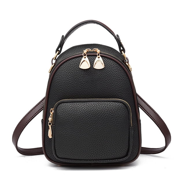 OULII 1Pc Black PU Small Backpack with Adjustable Straps for Everyday Use and Travel