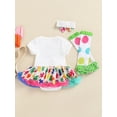 thumbnail image 4 of Bagilaanoe 3Pcs Newborn Baby Girl Easter Outfits Rabbit Letter Embroidery Short Sleeve Rompers Dress + Headband + Leg Warmer 3M 6M 12M 18M Infant One Piece Bodysuit Skirts, 4 of 9