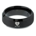 thumbnail image 2 of Tungsten Heart and Key Band Ring 8mm Men Women Comfort Fit Black Beveled Edge Brushed Polished, 2 of 4