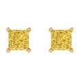 thumbnail image 3 of 14K Solid Gold Push Back Stud Earrings for Women | 2 cttw Princess Cut Simulated Yellow Diamond | Yellow Gold, 3 of 5