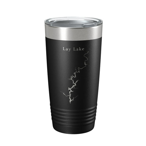 Lay Lake Map Tumbler Travel Mug Insulated Laser Engraved Coffee Cup Alabama 20 oz Black