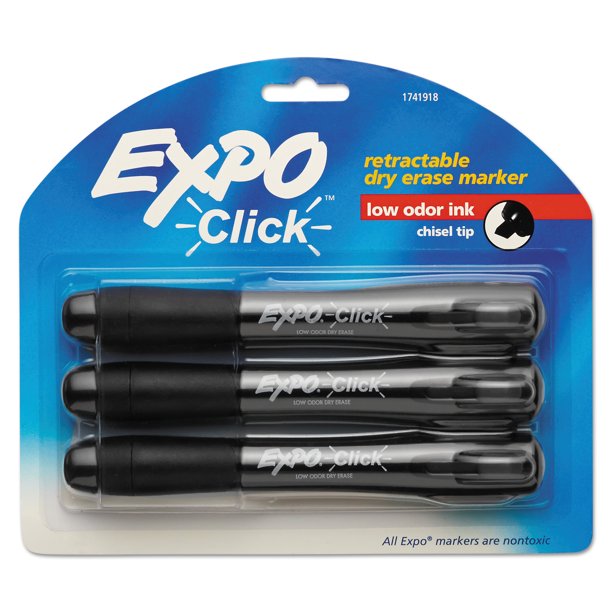 EXPO Click Dry Erase Markers, Chisel Tip, Black, 3/Pack