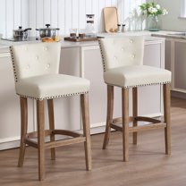 Jopath Cow top Leather Wooden Bar Stools,Bar height Couner Height Barstools for Home Kitchen Dining Room and Bar Room(Beige 2pc)