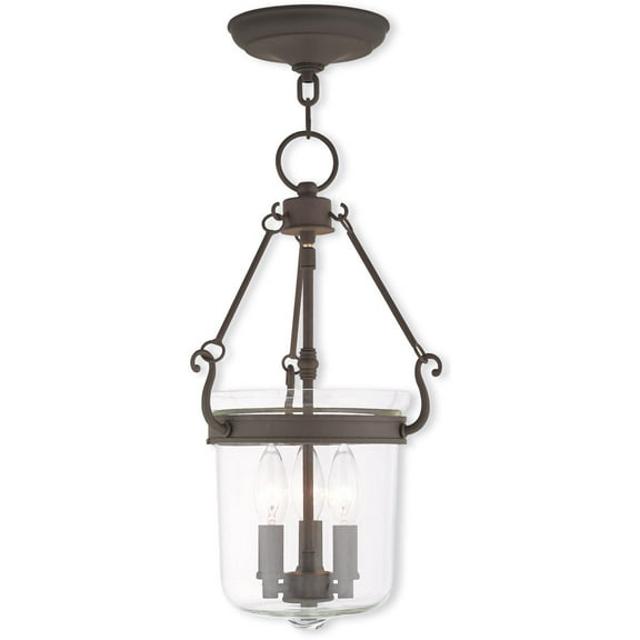 3 Light Bronze Pendant light Hanging Light Fixture with Hand Crafted Clear Glass Shade