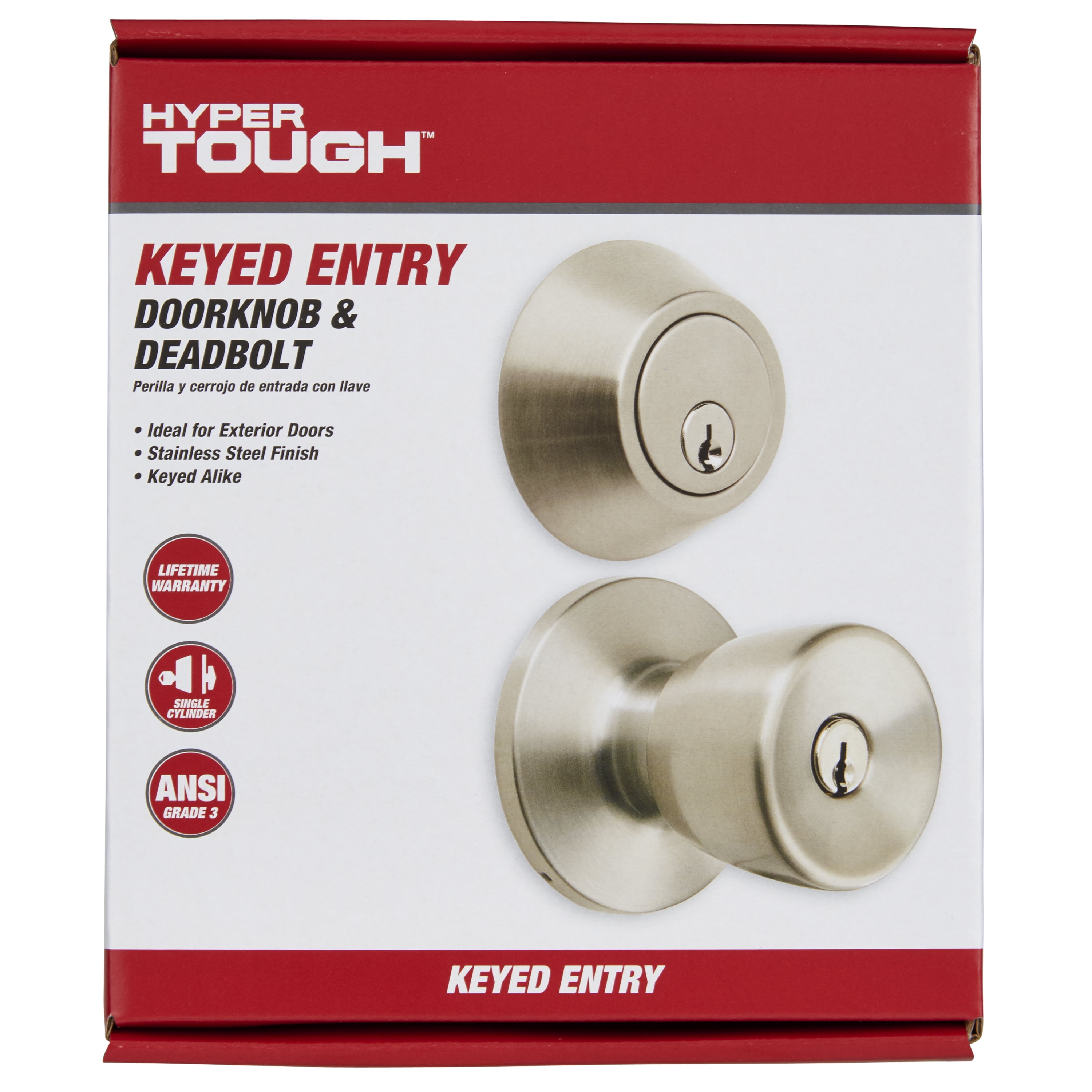 Hyper Tough, Keyed Entry, Tulip Doorknob, Stainless Steel