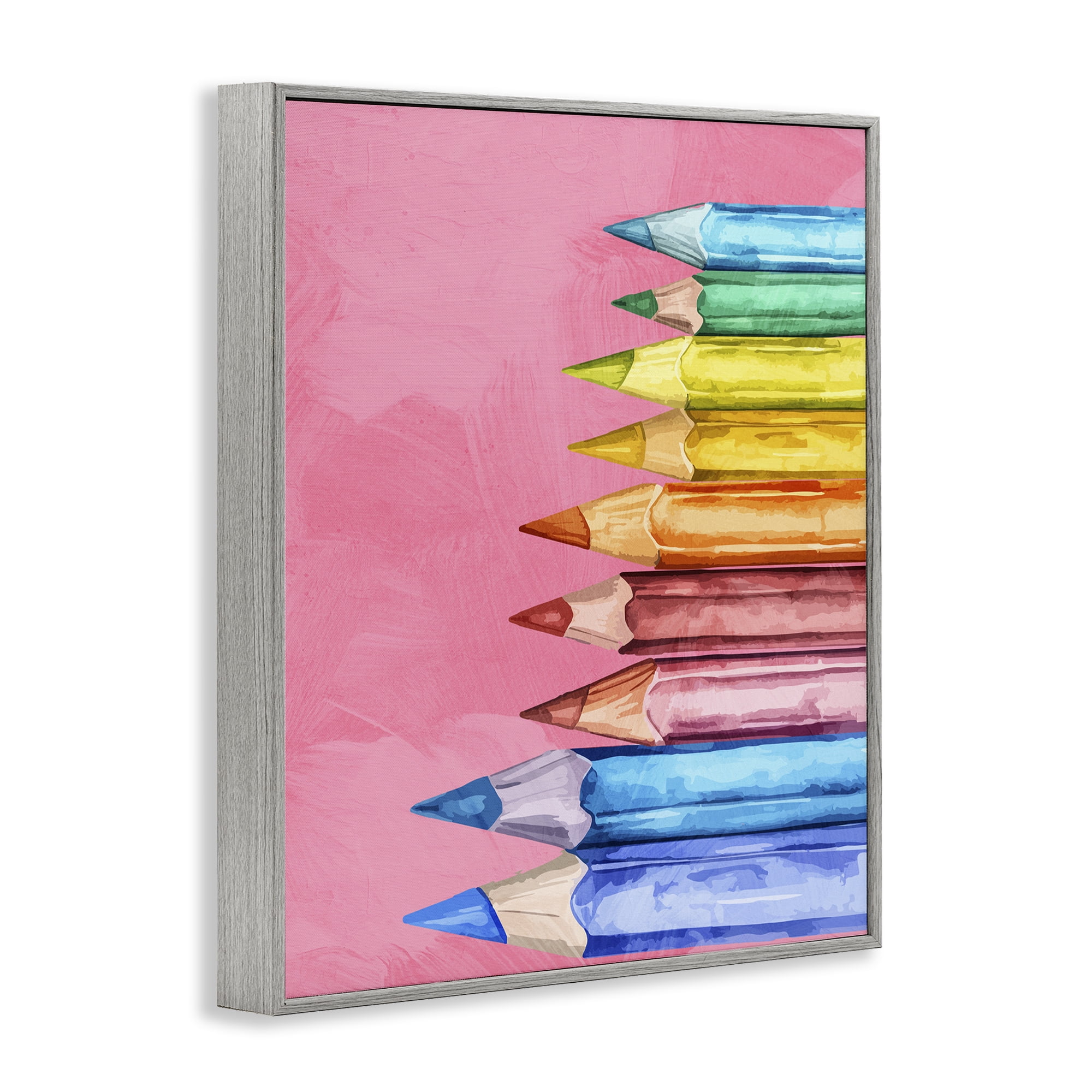 Stupell Industries Vibrant Pencils on Pink Gray Framed Giclee Art, design by Kim Allen