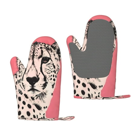 

Matuu Pink Cheetah Art for Silicone Oven Gloves Heat Resistant Grilling Gloves Non-Slip Silicone Oven Mitt Great for Grilling Kitchen and Cooking