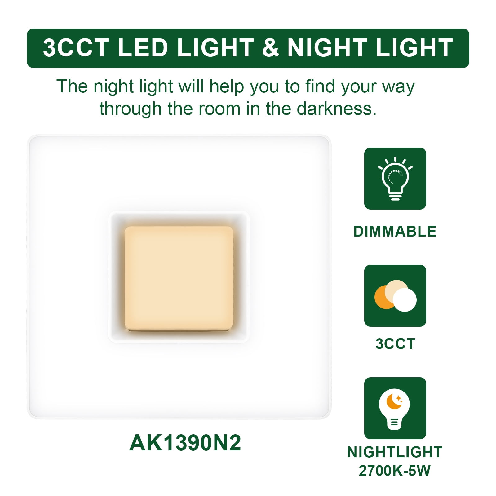 Akicon AKBPT13W-90-N2 4" Duct, 90 CFM Bathroom Exhaust Fan with LED Light, 1.5 Sones - Matte White
