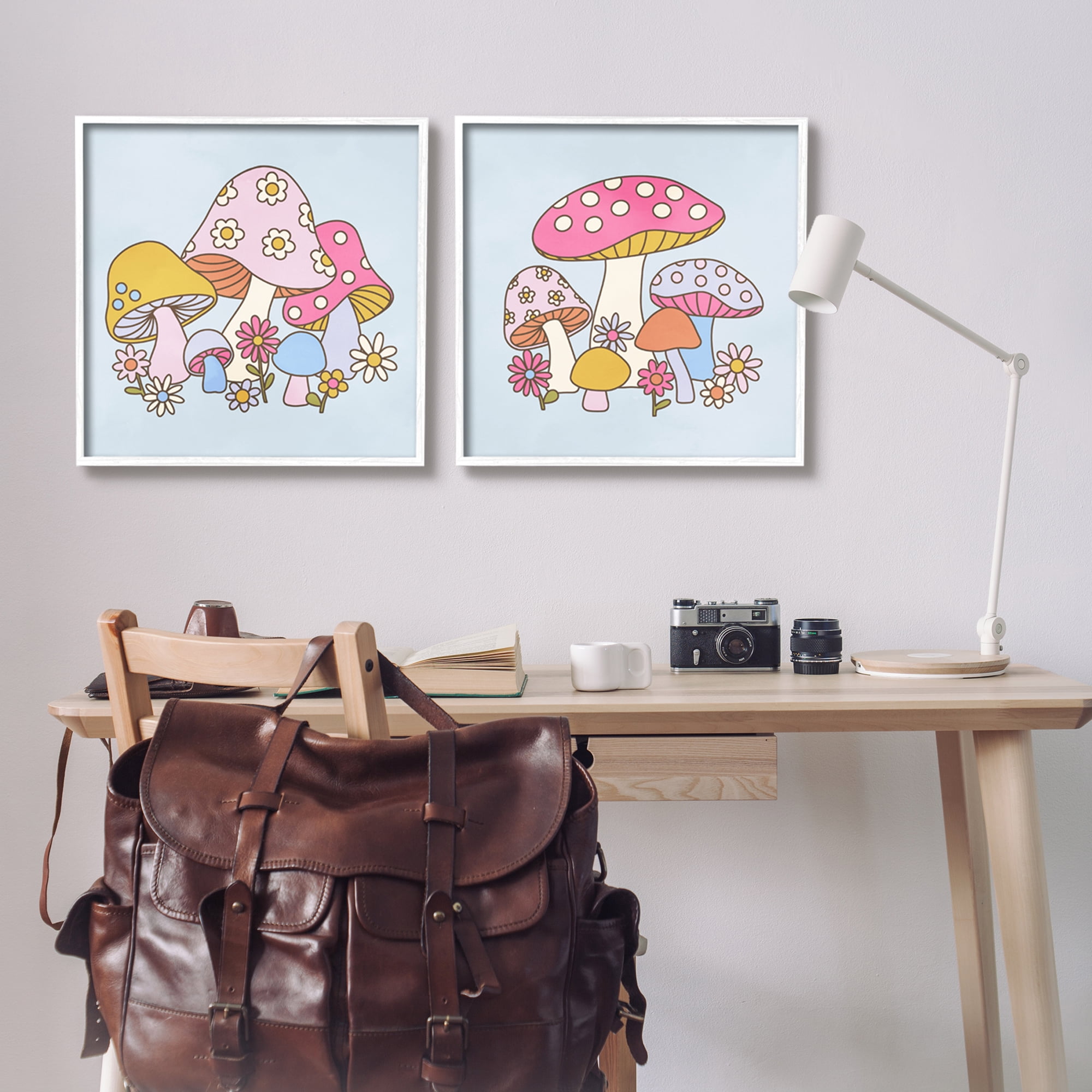 Stupell Industries Groovy Floral Mushrooms Botanical & Floral Painting White Framed Art Print Wall Art, 24 x 24, Set of 2