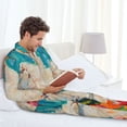 thumbnail image 6 of Picia Playful Floral Cat Pattern Men’s Long-Sleeve Sleepwear Set - Soft 2-Piece Loungewear with Pockets, Comfy PJs for Relaxing Nights-Small, 6 of 7