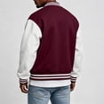 thumbnail image 5 of TOMVIGX Mens Fleece Varsity Jacket Classic Striped Rib Collar Button Up Jackets Color Block Baseball Coat Casual Outerwear Wine 2XL, 5 of 9