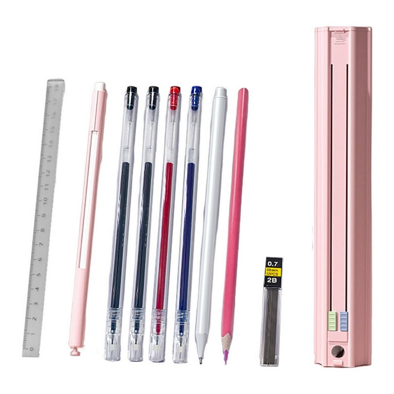 Portable Pen Box Set- 6 Pencils, 1 Eraser, 1 Ruler, 1 Sharpener, Hexagon Multi-functional Children Pencil Holder Case Container, School Supplies Gifts