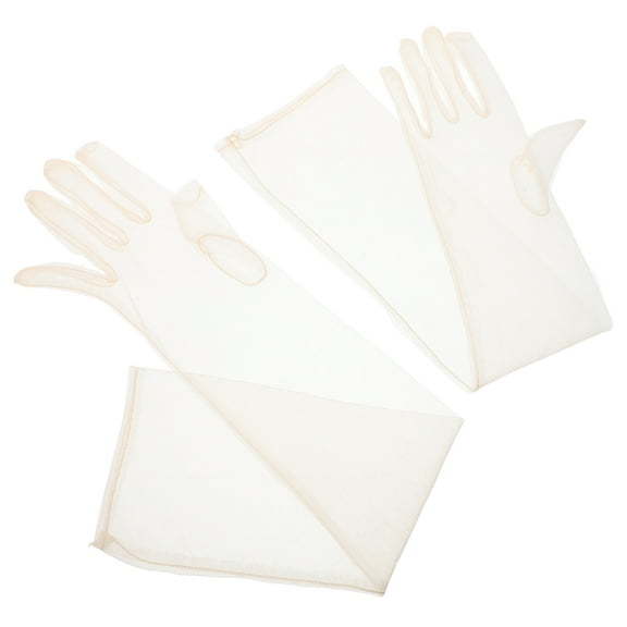QIDITONG Women Sheer Tulle Long Gloves Elegant Bridal Gloves Opera Party Elbow Semi Transparent Gloves For Costume Wedding Party Evening Beige