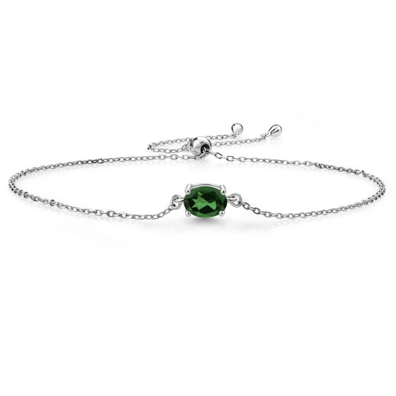 Gem Stone King 925 Sterling Silver Emerald Envy Mystic Topaz Solitaire Bracelet for Women (0.80 Cttw, Oval Cut 7x5mm)