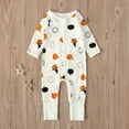 thumbnail image 2 of Bysome Baby Halloween Romper Crew Neck Long Sleeve Romper With Zipper Pumpkin Print Warm Soft Fall Winter Halloween Onesies For Baby Size 18-24 Months White, 2 of 4