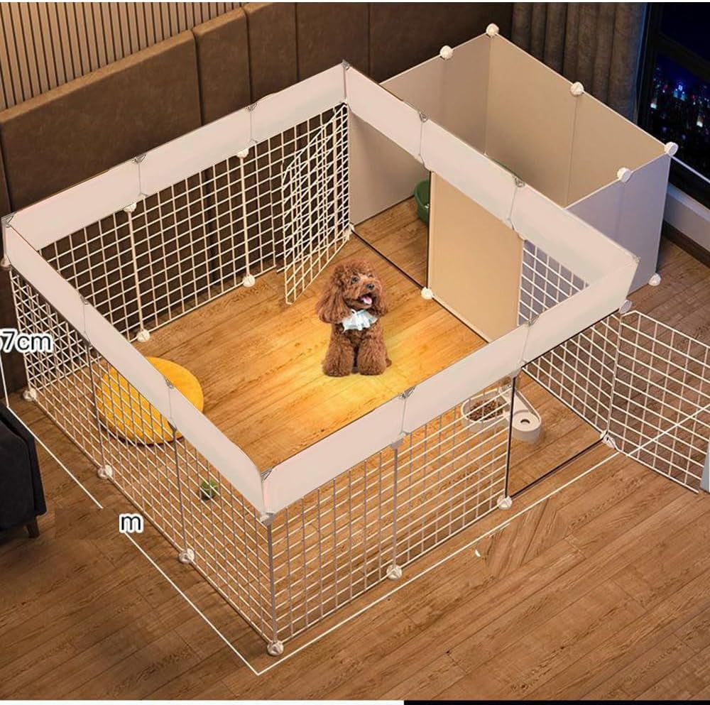 Dog Playpen Indoor with Door, DIY Puppy Play Pen Portable Metal Wire Yard Fence Small Animal Exercise Cage for Small-Sized Dog